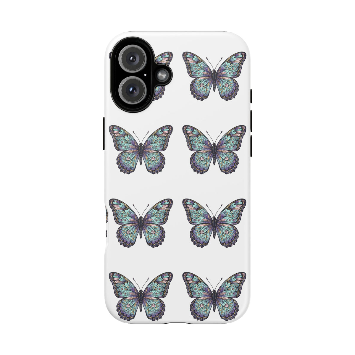 Butterfly Pattern Tough Phone Case — Vintage Teal Floral Protective Cover