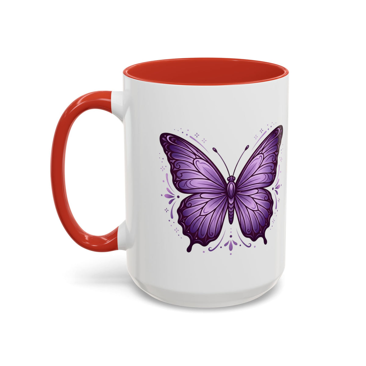 Purple Butterfly Accent Coffee Mug — 11oz & 15oz Decorative Tea Cup