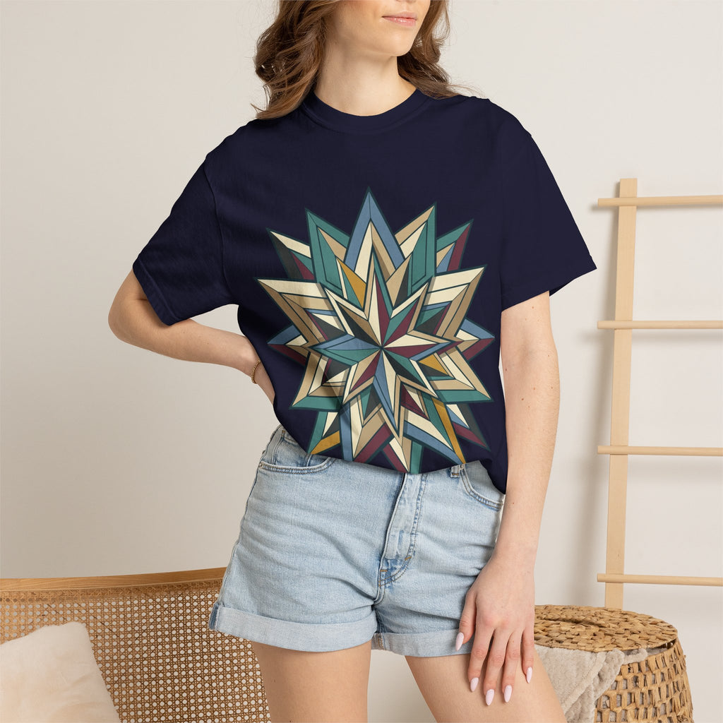 Geometric Starburst T-Shirt — Vintage Compass Rose Graphic Tee