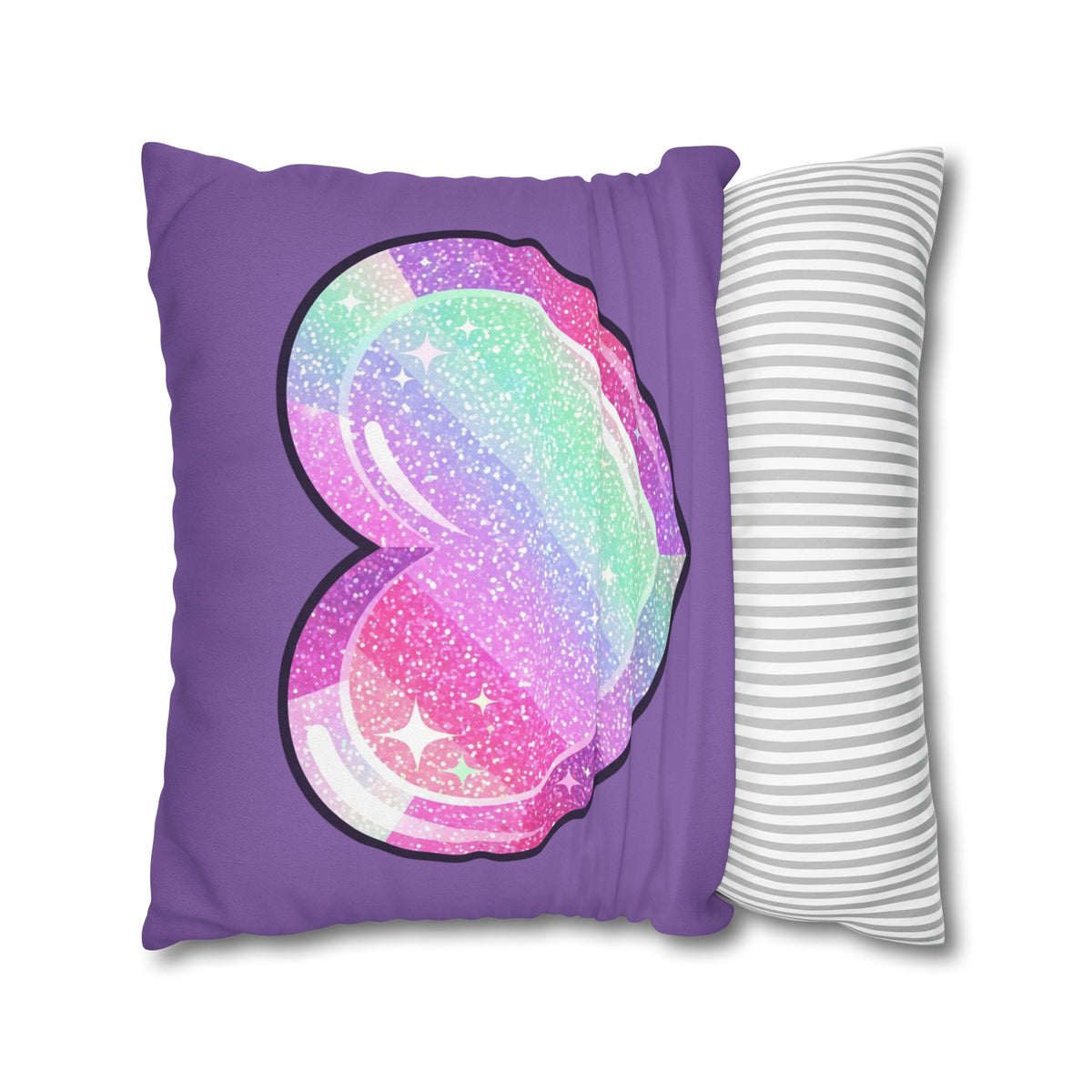 Pastel Glitter Heart Pillowcase Spun Polyester Square Pillowcase- Light Purple