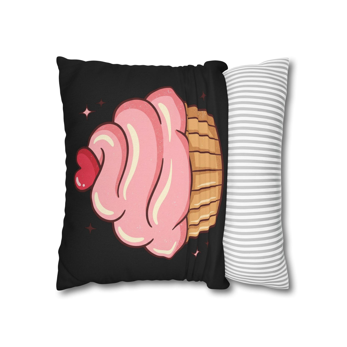 Pink Cupcake Spun Polyester Square Pillowcase- Black