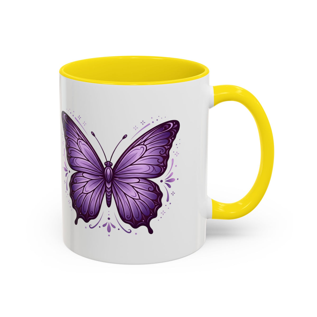 Purple Butterfly Accent Coffee Mug — 11oz & 15oz Decorative Tea Cup