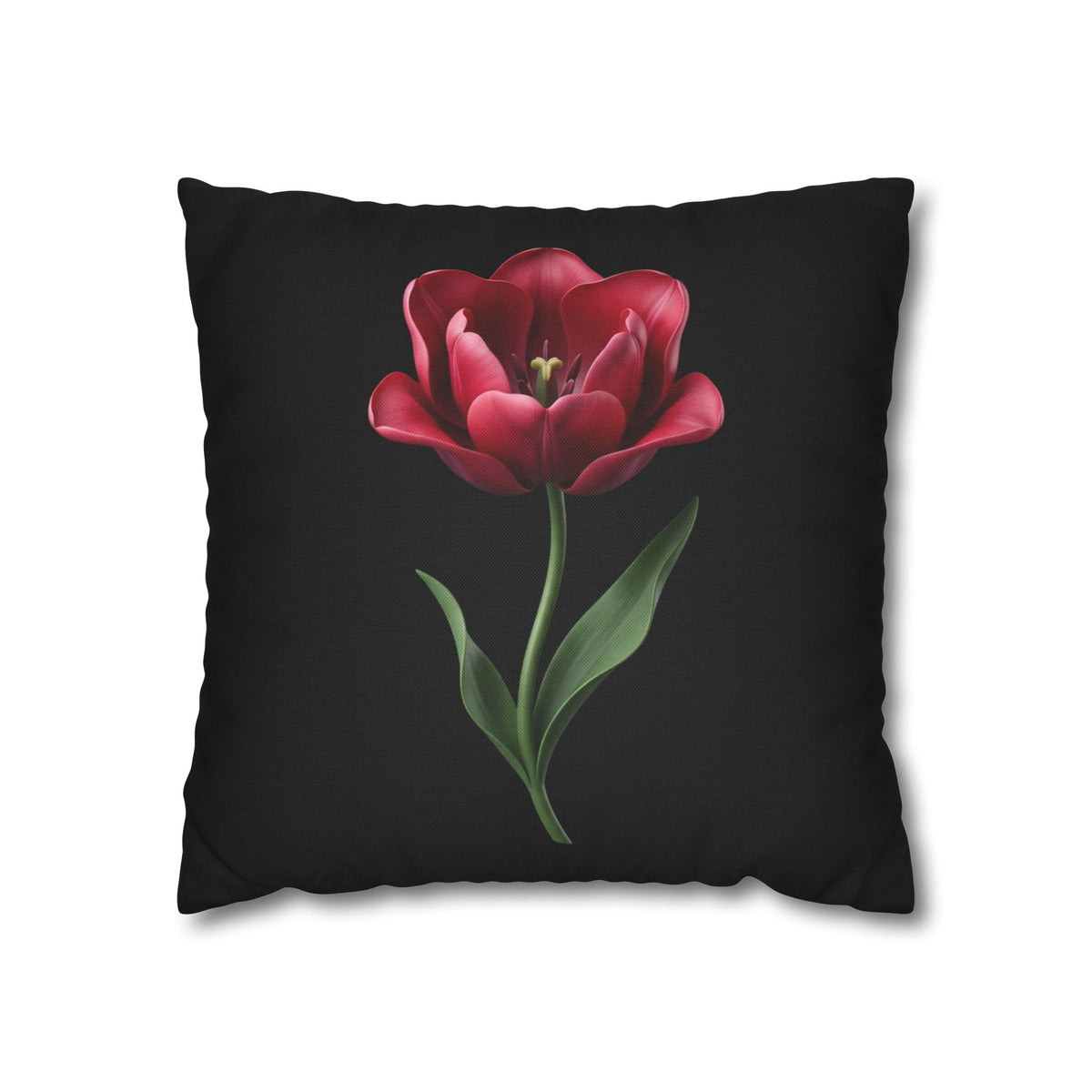 Red Tulip Botanical Throw Pillowcase — Floral Square Cushion Cover