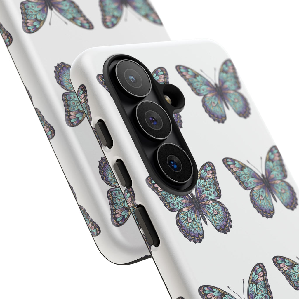 Butterfly Pattern Tough Phone Case — Vintage Teal Floral Protective Cover