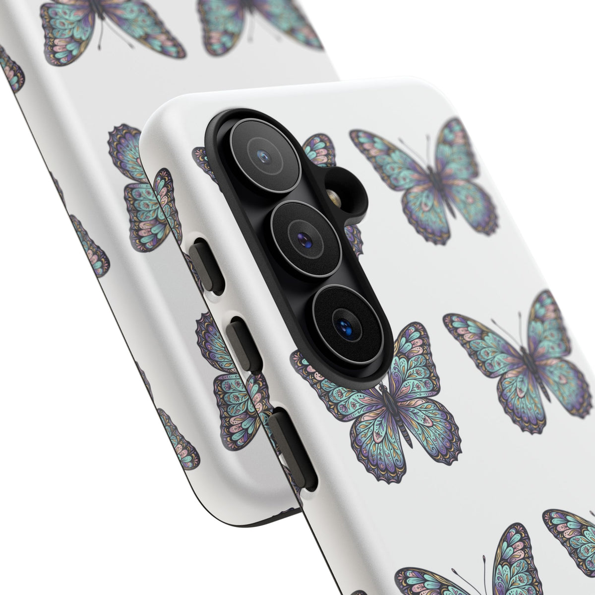 Butterfly Pattern Tough Phone Case — Vintage Teal Floral Protective Cover