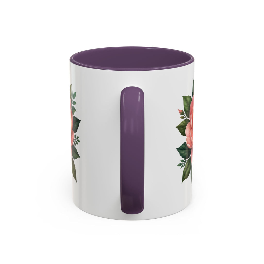 Floral Peony Accent Coffee Mug — Pink Rose Bloom Ceramic Cup
