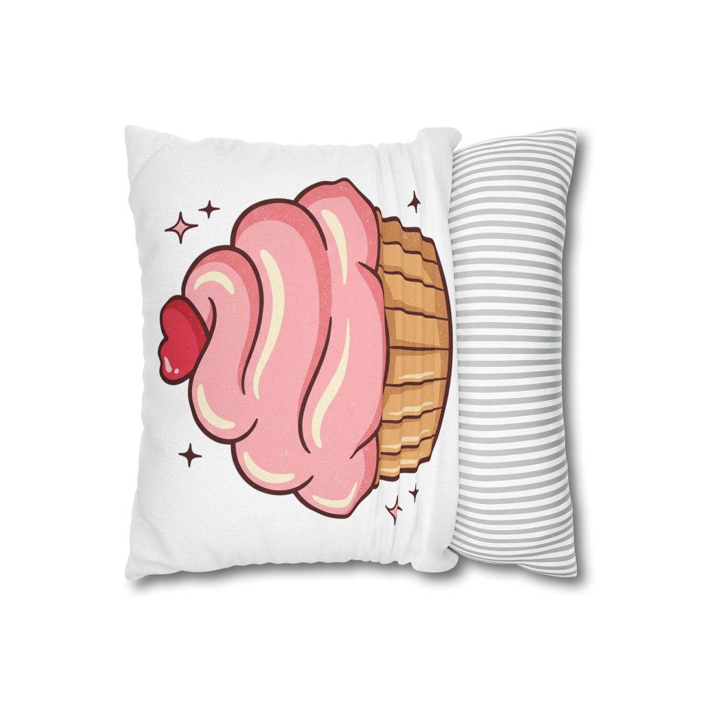 Pink Cupcake Spun Polyester Square Pillowcase- White