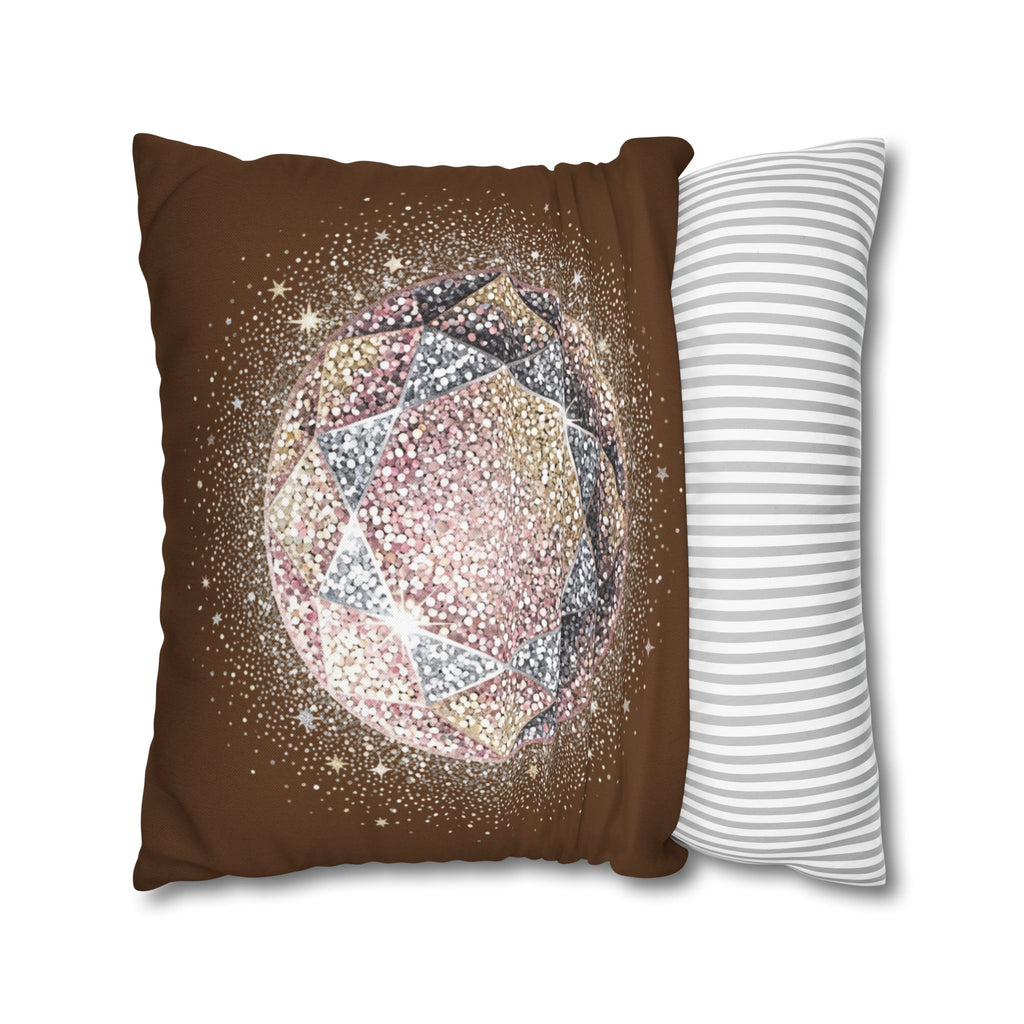 Glittery Brown Spun Polyester Square Pillowcase