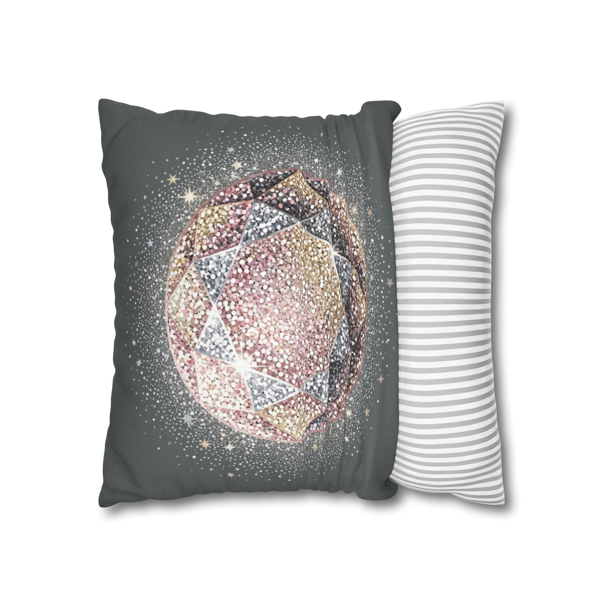 Glittery Dark Grey Spun Polyester Square Pillowcase