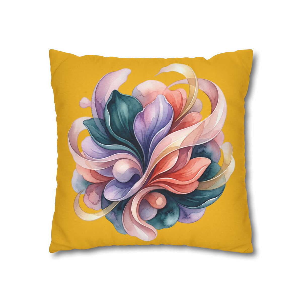 Floral Swirl Decorative Pillowcase — Vibrant Yellow Abstract Bloom