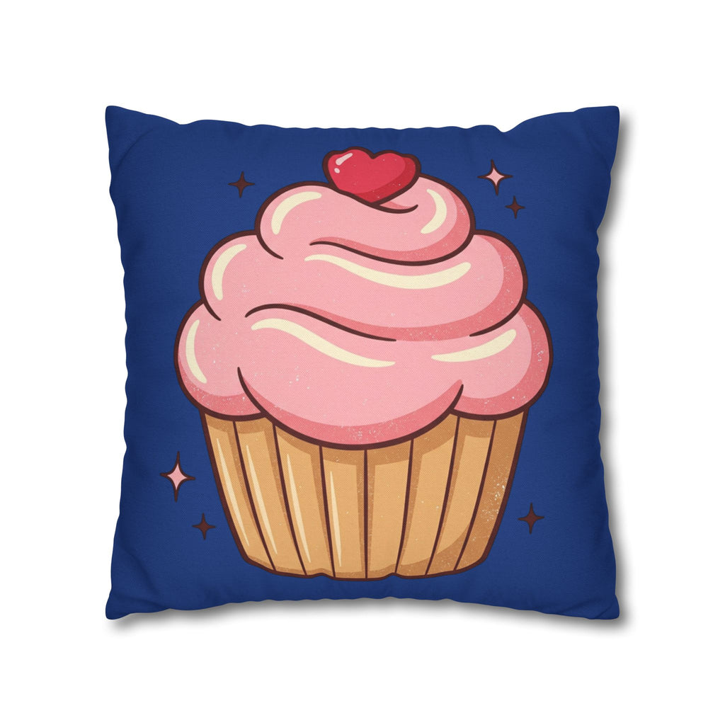 Pink Cupcake Spun Polyester Square Pillowcase- Navy