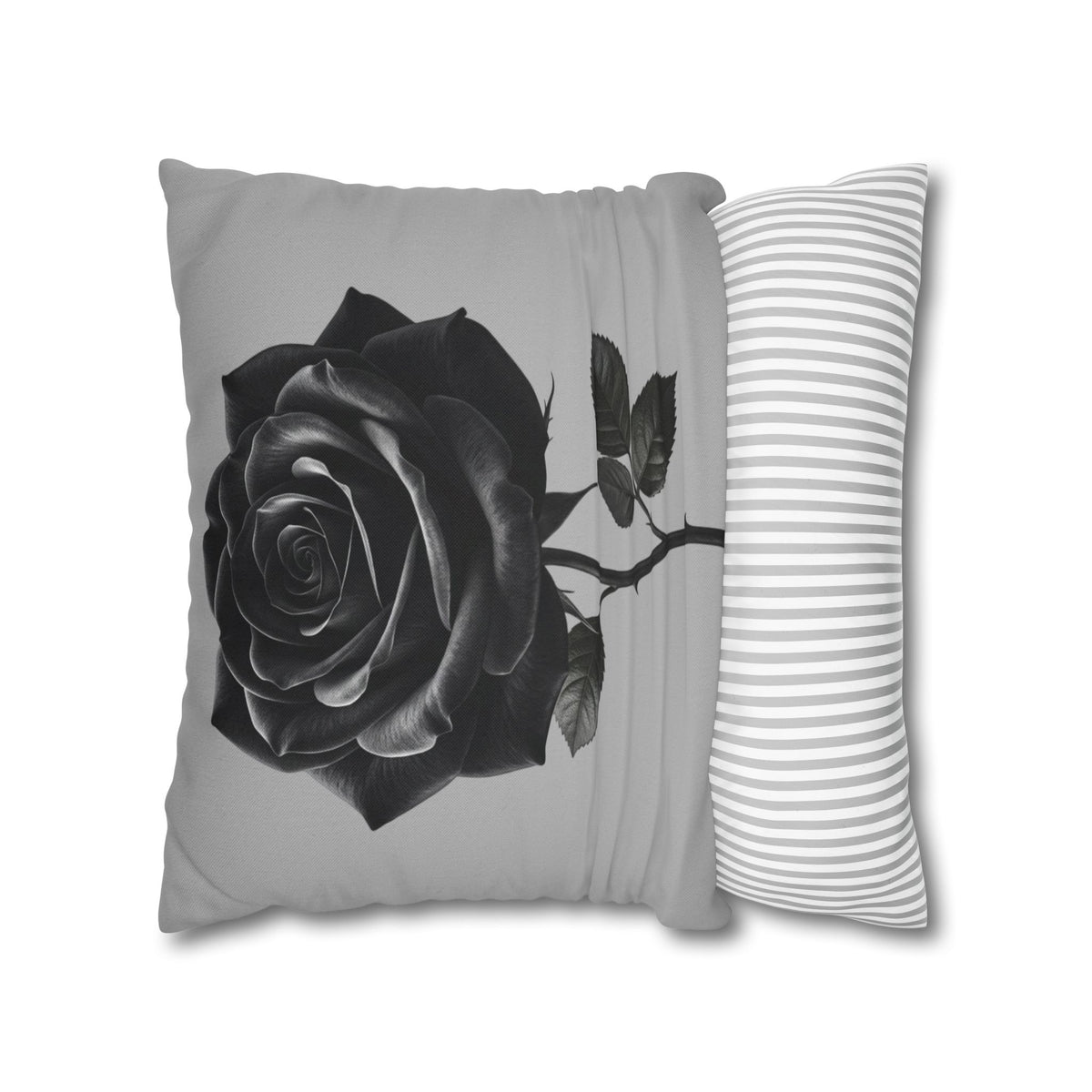 Black Rose Grey Spun Polyester Square Pillowcase