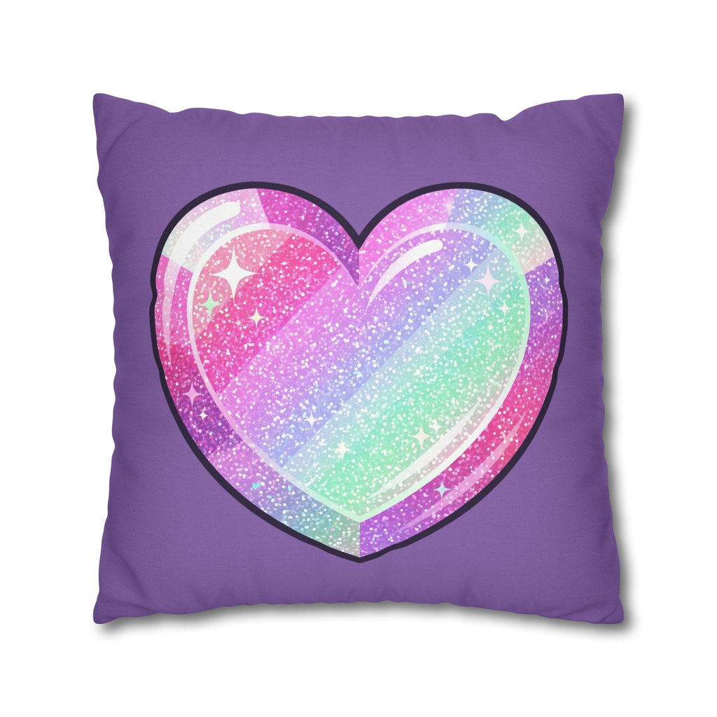 Pastel Glitter Heart Pillowcase Spun Polyester Square Pillowcase- Light Purple