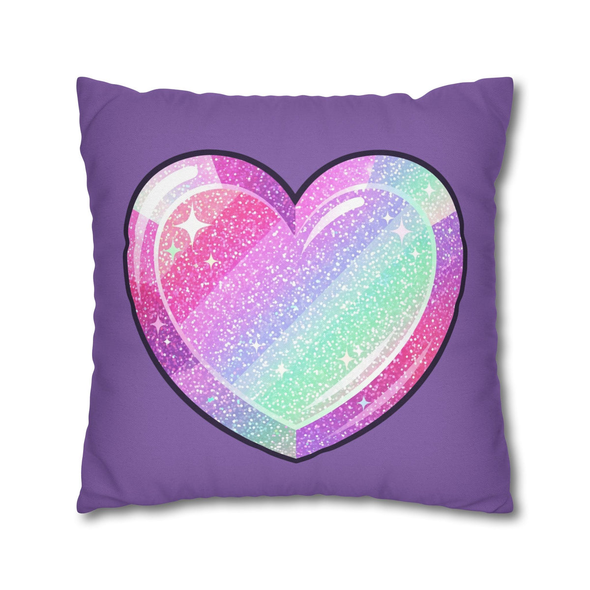 Pastel Glitter Heart Pillowcase Spun Polyester Square Pillowcase- Light Purple