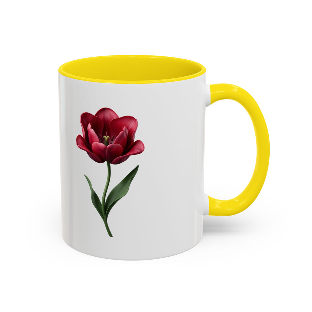 Red Tulip Accent Coffee Mug – Floral 11/15oz Ceramic Mug