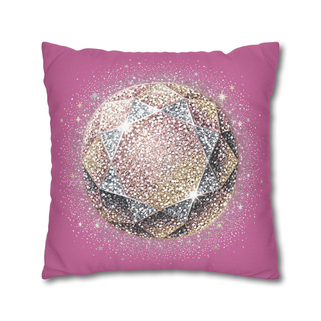Glittery Light Pink Spun Polyester Square Pillowcase
