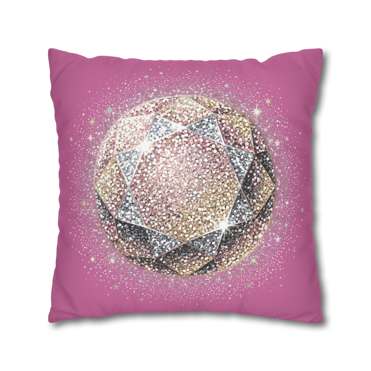 Glittery Light Pink Spun Polyester Square Pillowcase