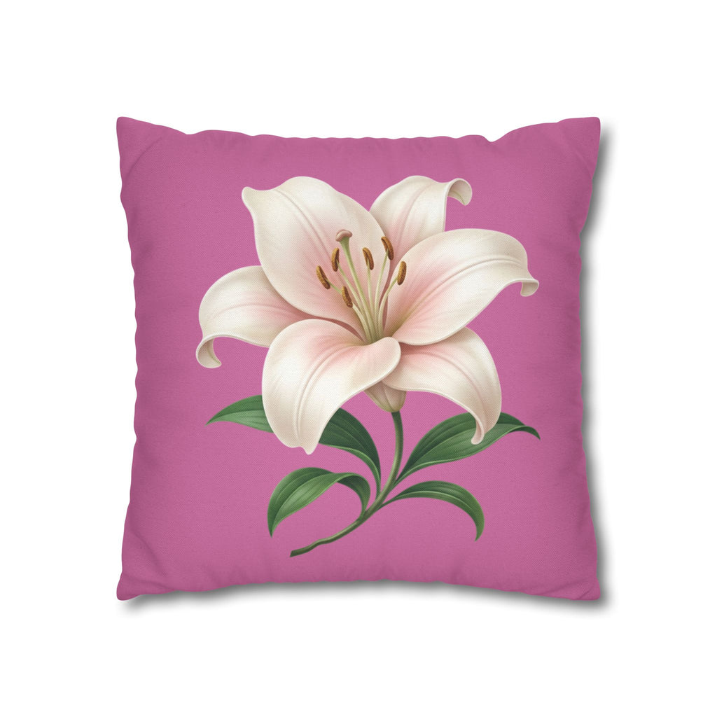 Pink Lily Decorative Pillow Cover — Floral Square Throw Pillowcase