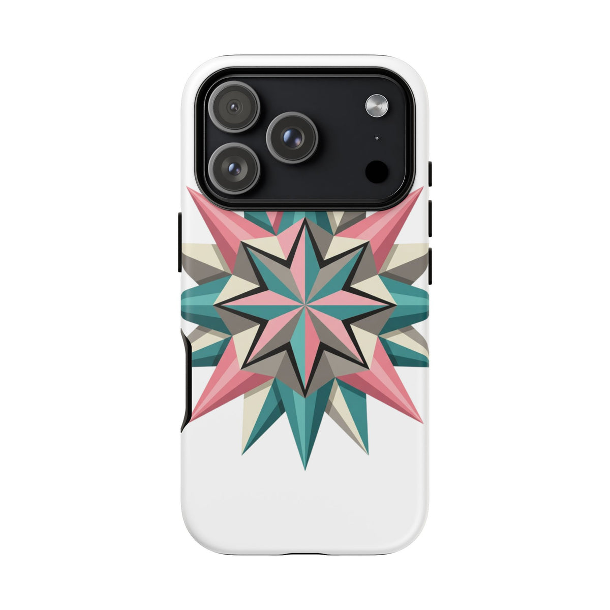 Geometric Star Tough Phone Case – Pink Teal Compass Design