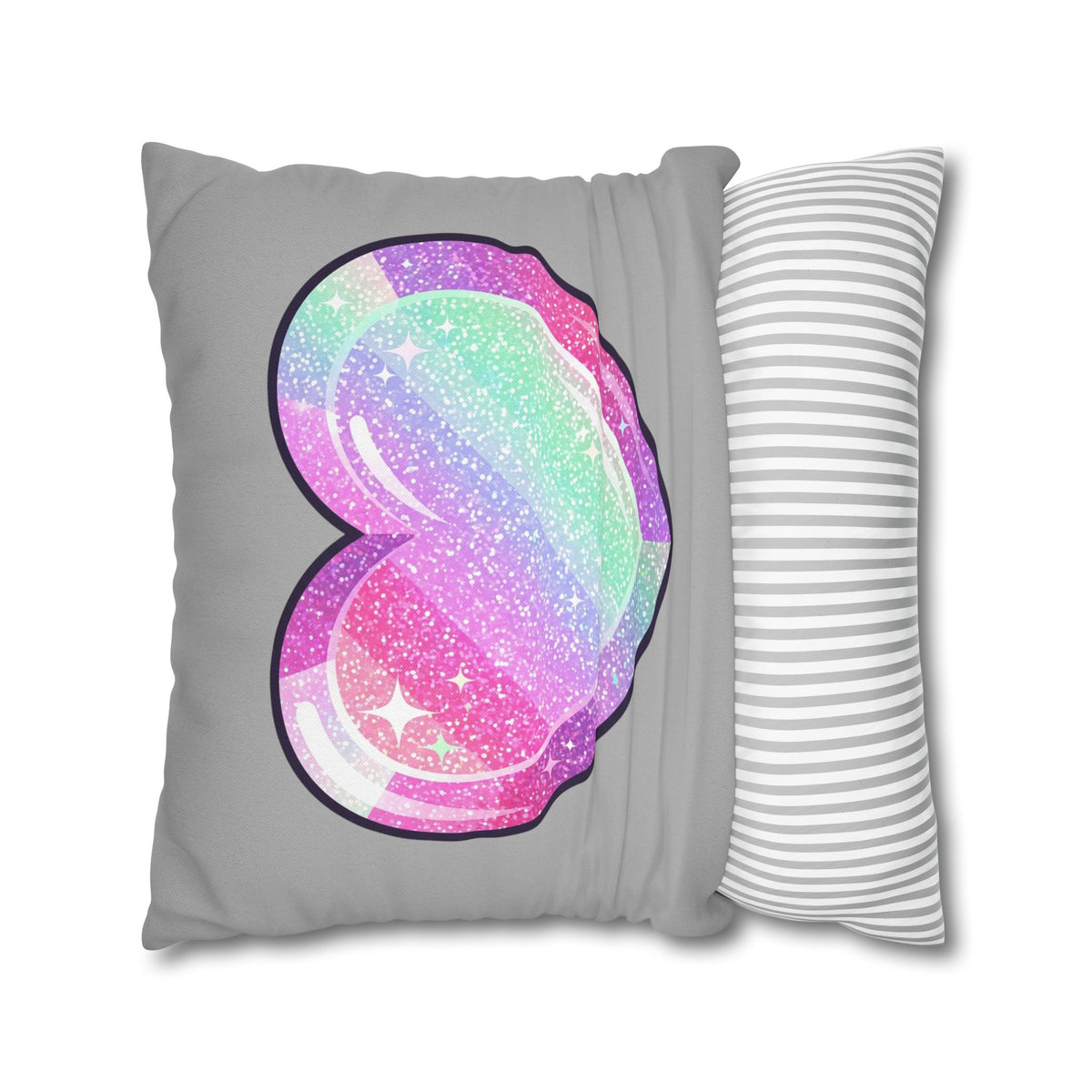 Pastel Glitter Heart Pillowcase Spun Polyester Square Pillowcase- Light Grey