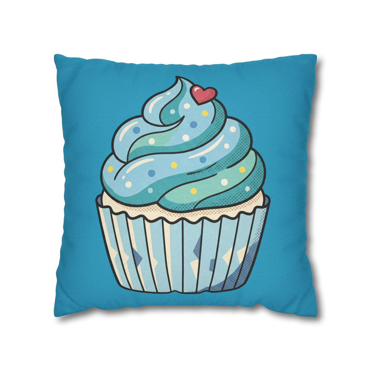 Cupcake Throw Pillow — Cute Blue Dessert Decorative Cushion for Kids & Bakery Lovers- Turquoise