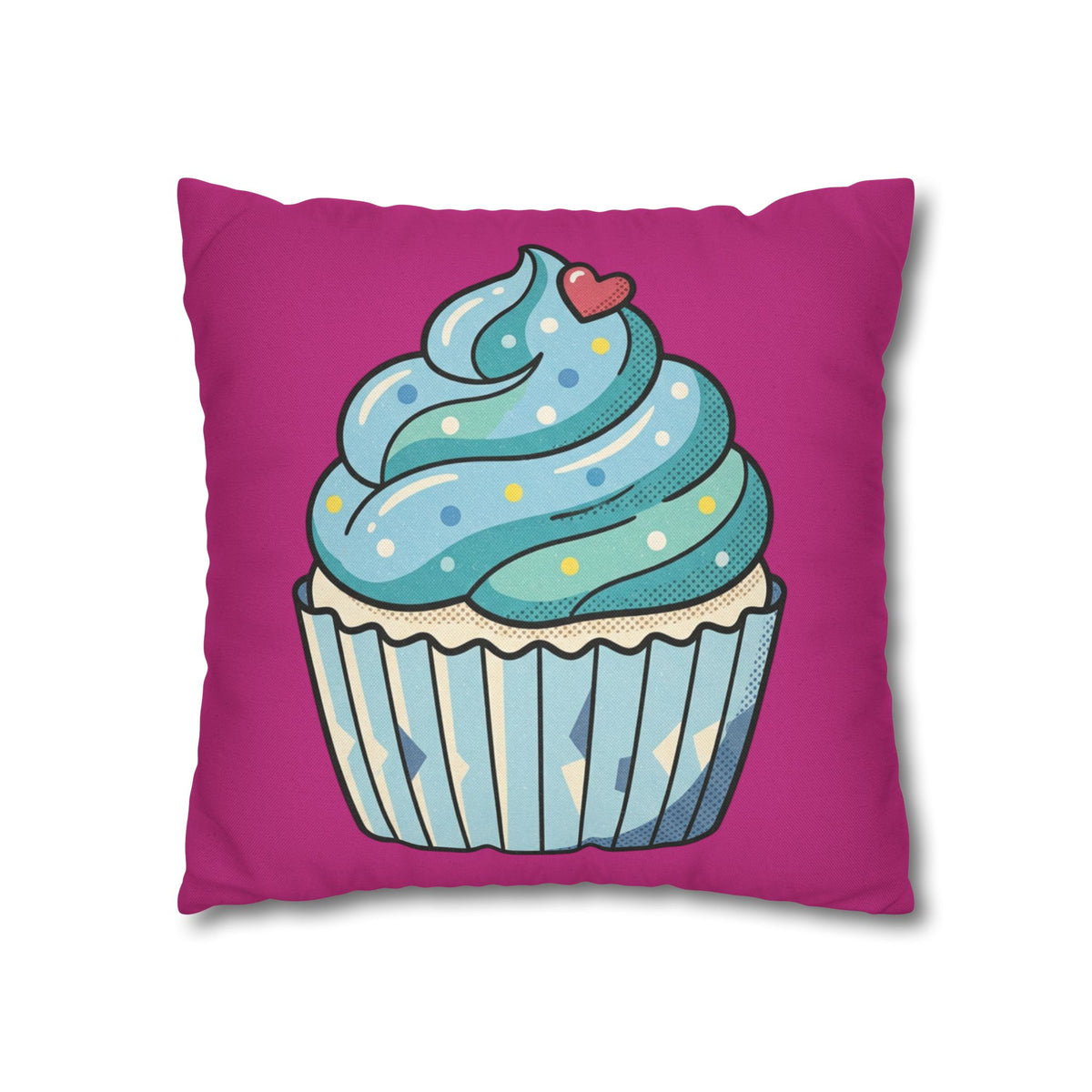 Cupcake Throw Pillow — Cute Blue Frosting Decorative Pillowcase- Magenta