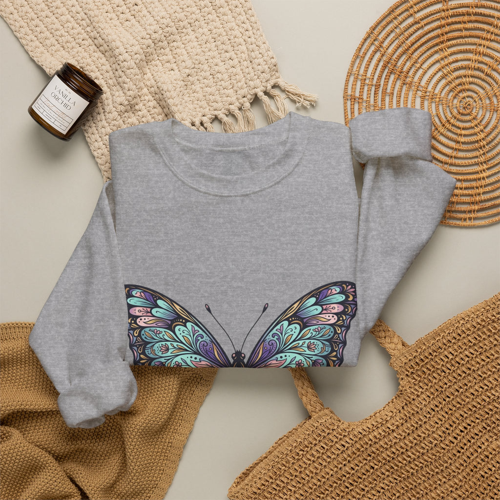 Butterfly Crewneck Sweatshirt – Teal Purple Watercolor Wing Design