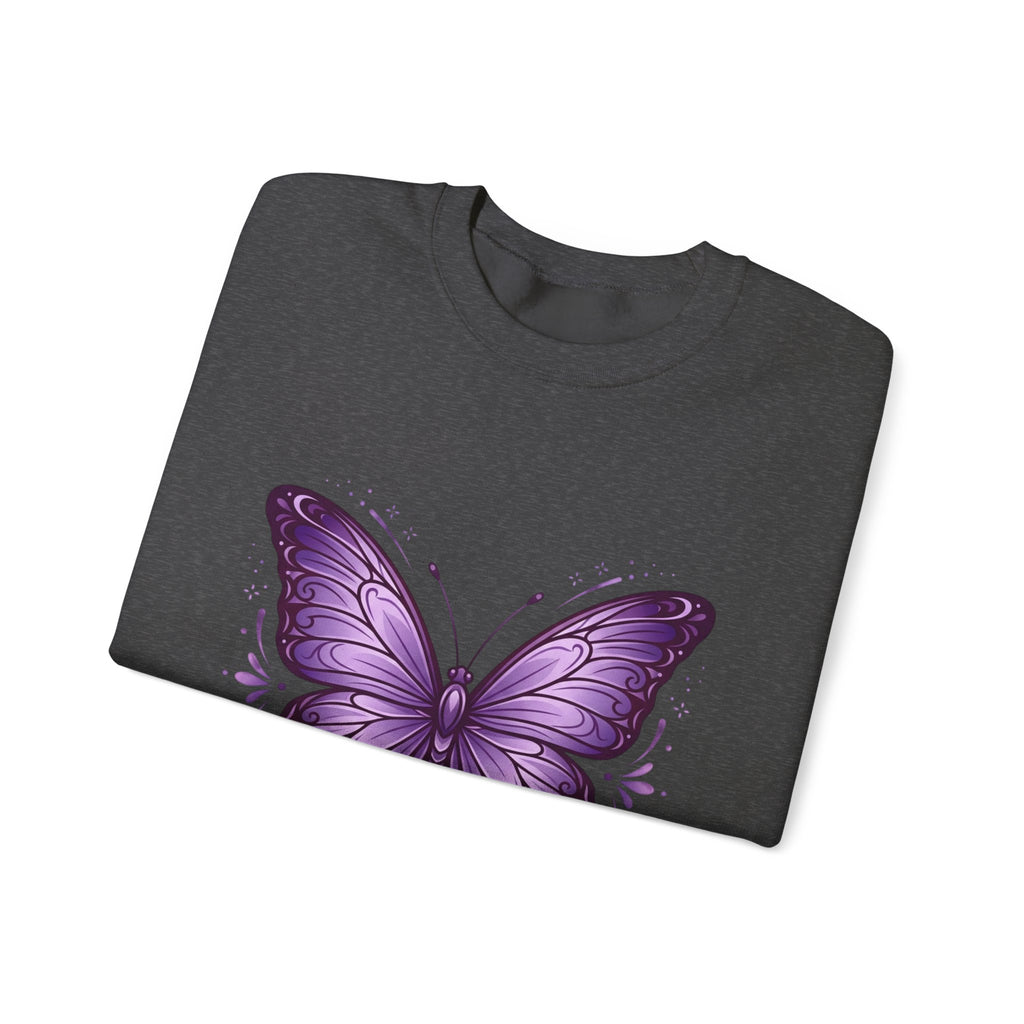 Purple Butterfly Crewneck Sweatshirt — Vibrant Graphic Butterfly Pullover