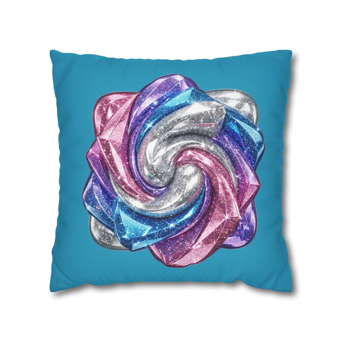 3D Glitter Design Turquoise Spun Polyester Square Pillowcase