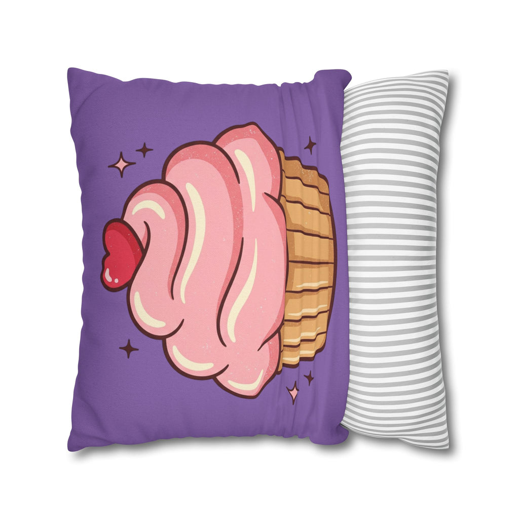 Pink Cupcake Spun Polyester Square Pillowcase- Light Purple
