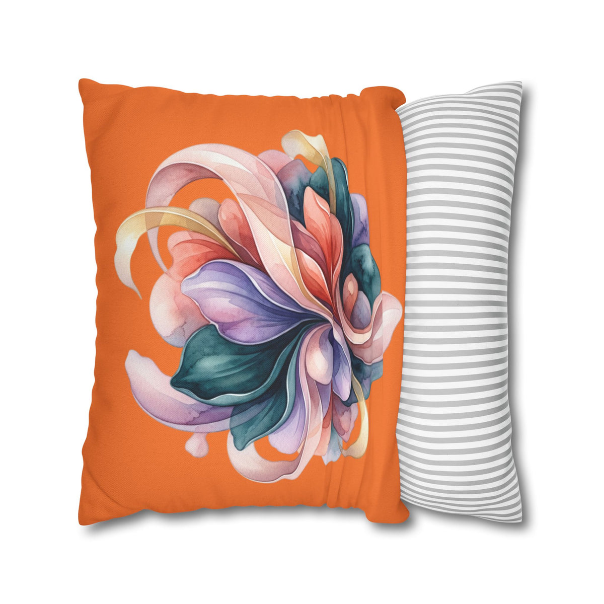 Abstract Floral Throw Pillowcase — Colorful Swirl Design on Orange