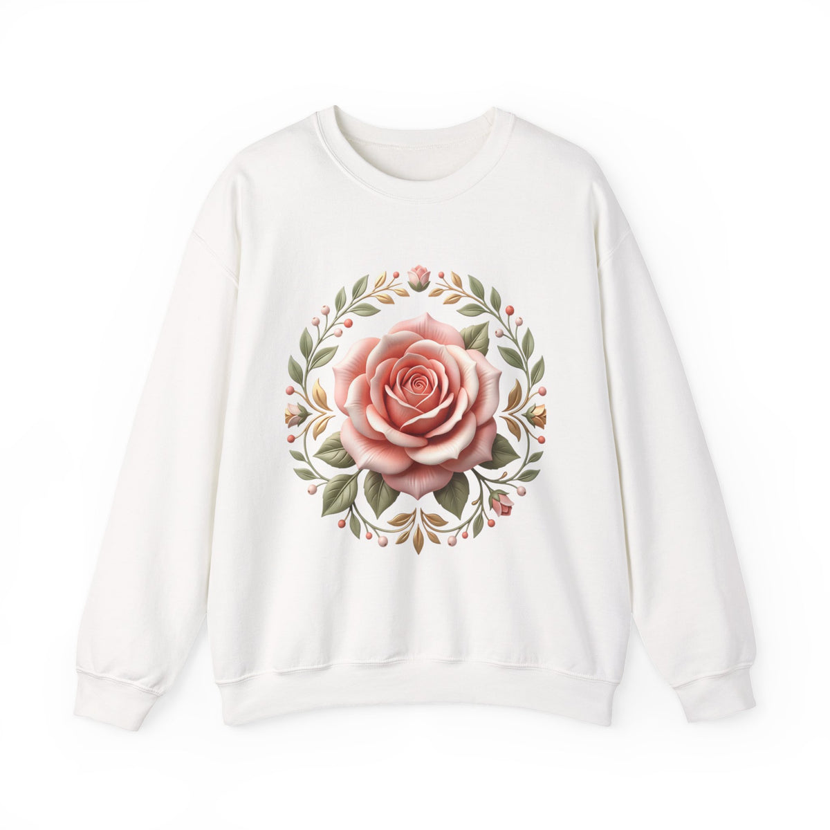 Rose Wreath Crewneck Sweatshirt — Vintage Floral Rose Pullover