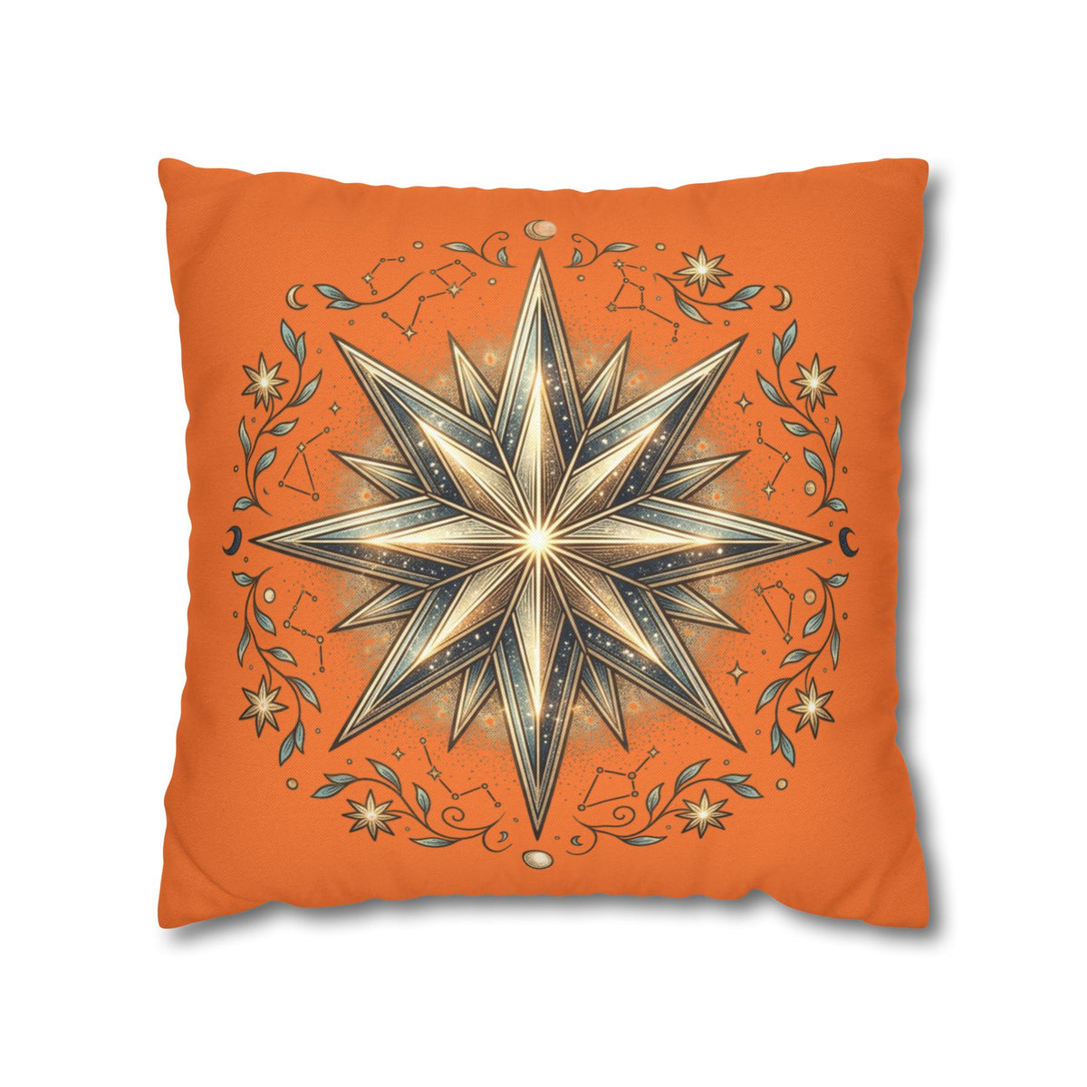 Star Print Orange Spun Polyester Square Pillowcase