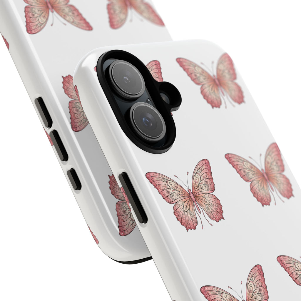 Pink Butterfly Tough Phone Case — Floral Pattern Protective Cover