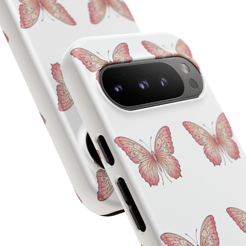 Pink Butterfly Tough Phone Case — Floral Pattern Protective Cover