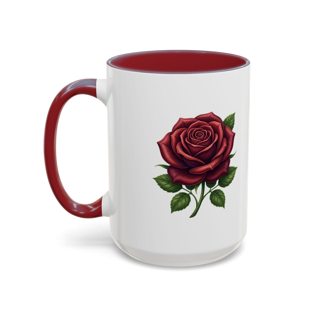 Red Rose Accent Coffee Mug — Floral Ceramic Coffee Cup (11/15oz)