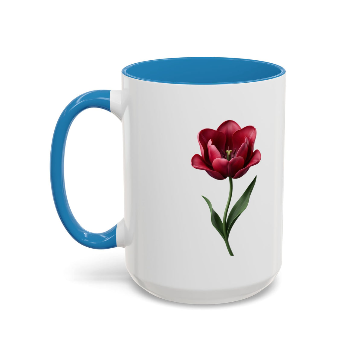 Red Tulip Accent Coffee Mug – Floral 11/15oz Ceramic Mug
