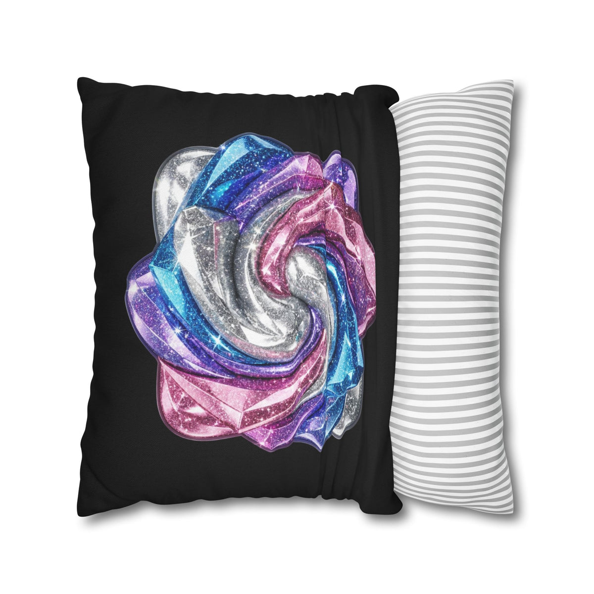 3D Glitter Design Black Spun Polyester Square Pillowcase
