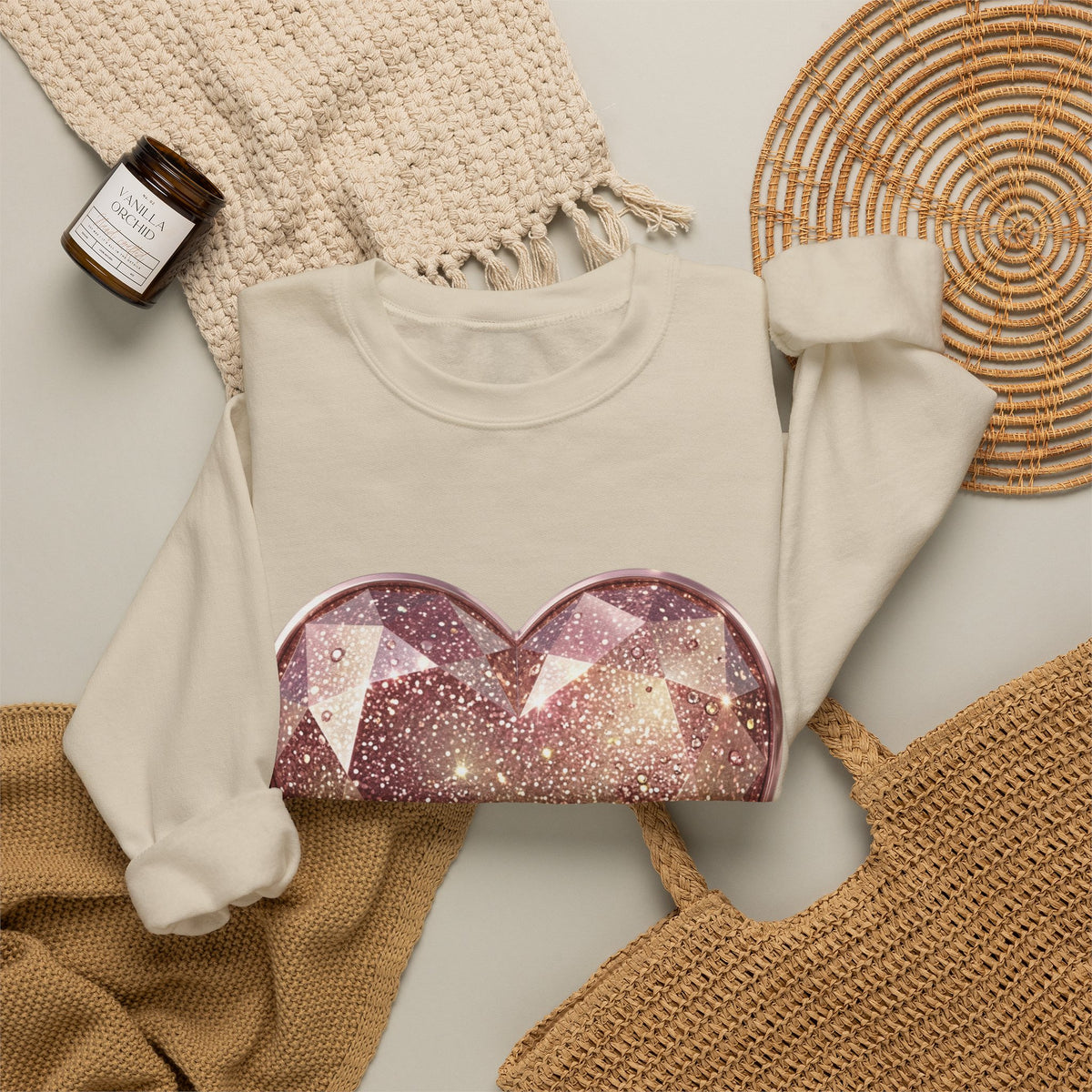 Glitter Gem Heart Sweatshirt — Sparkling Pink Heart Crewneck