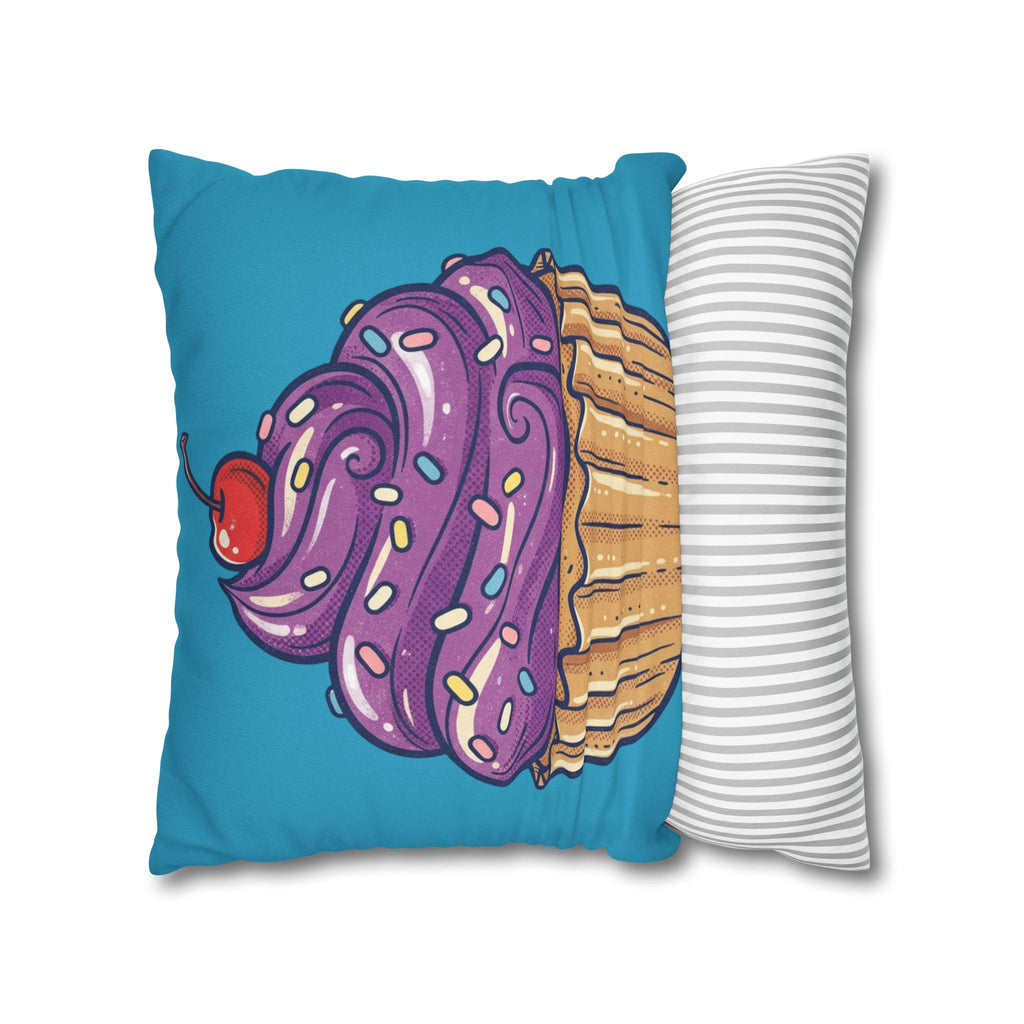 Cupcake Pillowcase — Cute Purple Frosting Decorative Throw Pillow- Turquoise