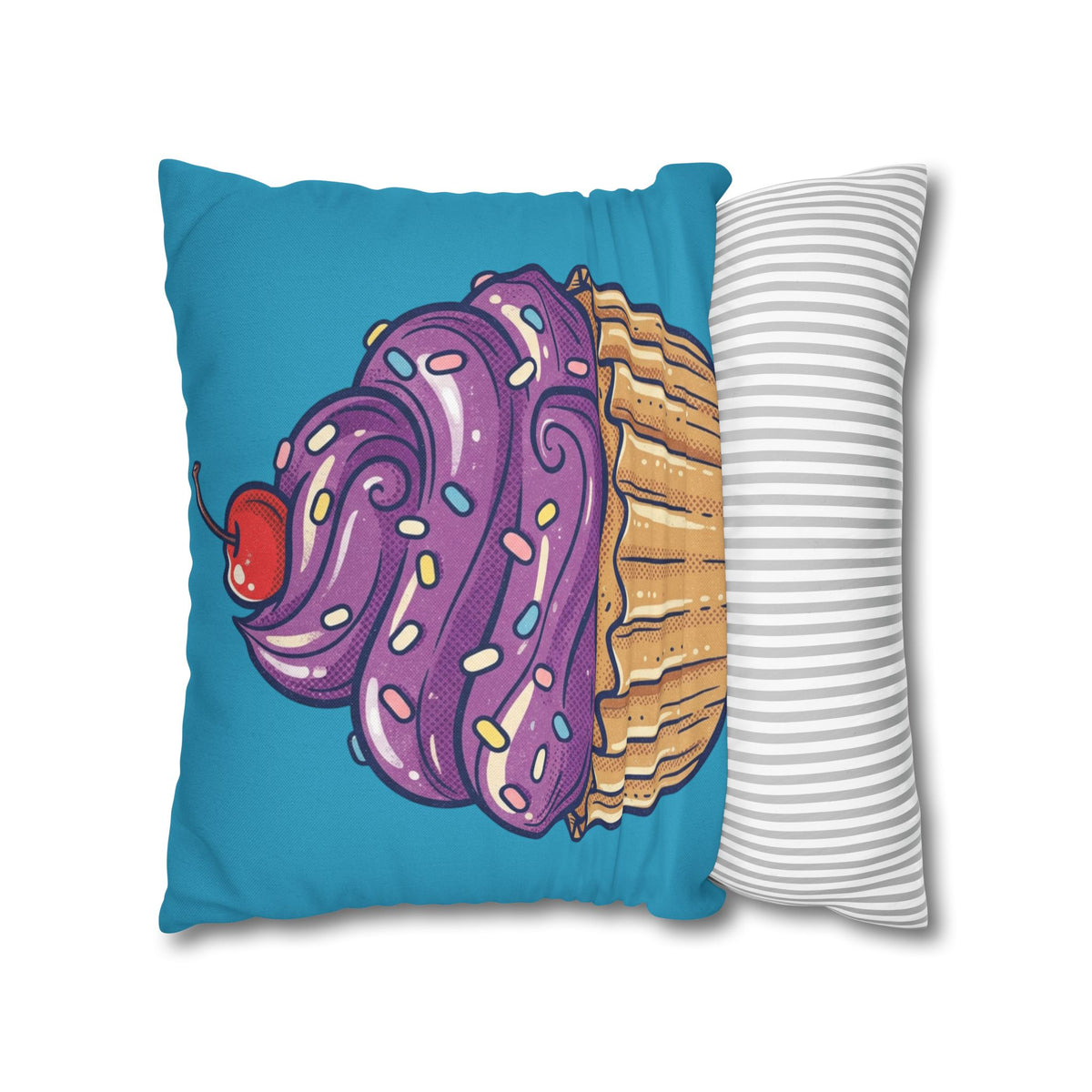 Cupcake Pillowcase — Cute Purple Frosting Decorative Throw Pillow- Turquoise