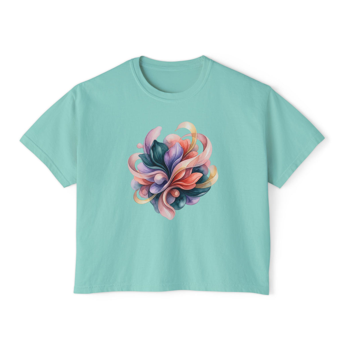Women's Boxy Tee — Abstract Floral Swirl Graphic