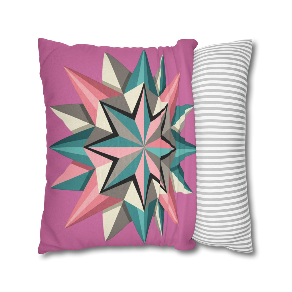 Pink Geometric Star Throw Pillowcase – Modern Kaleidoscope Accent