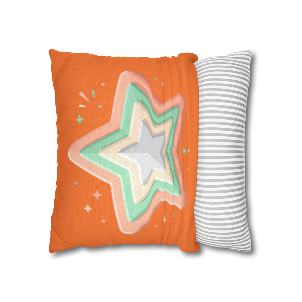 Star Shape Orange Spun Polyester Square Pillowcase
