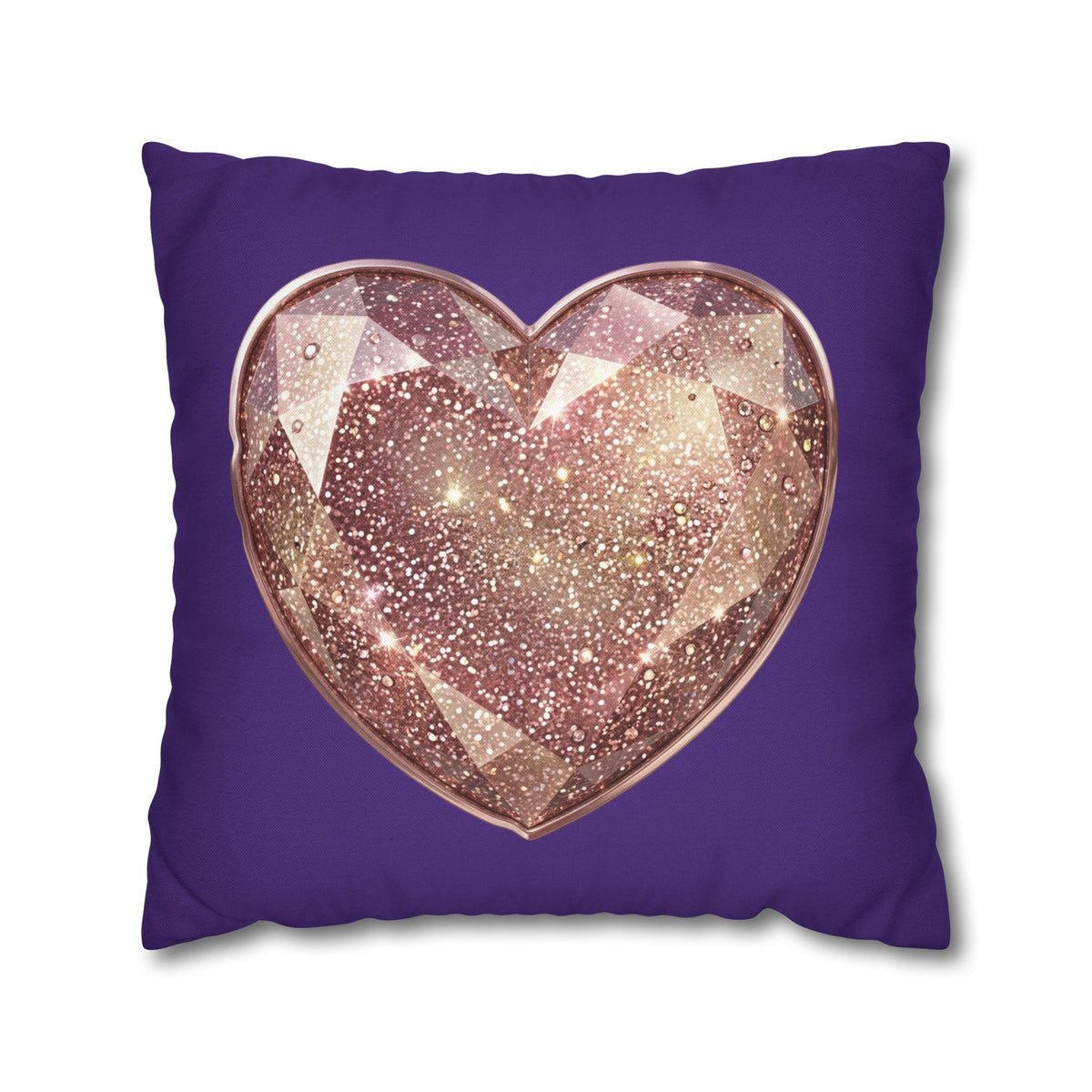 Sparkling Rose Gold Heart Pillowcase — Decorative Square Throw Pillow Cover- Dark Purple