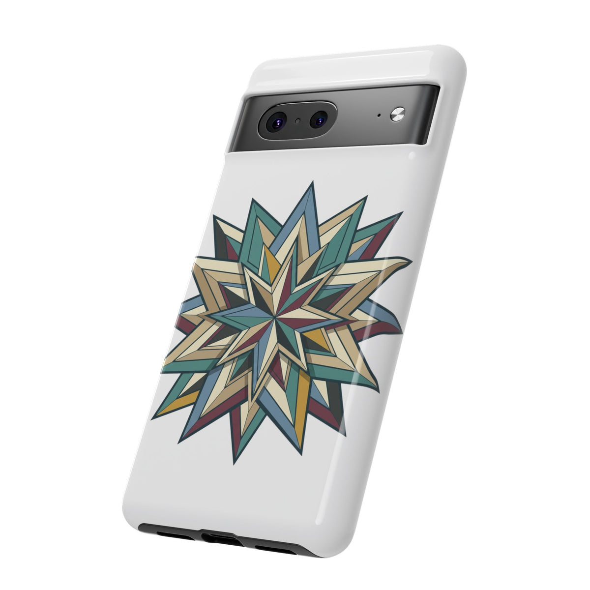 Geometric Star Phone Case — Teal & Earthtone Mandala Design