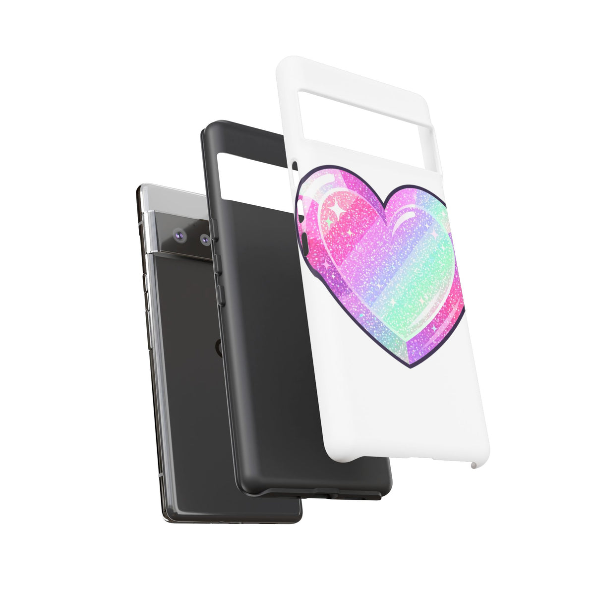 Pastel Glitter Heart Tough Phone Case — Cute Protective Phone Cover