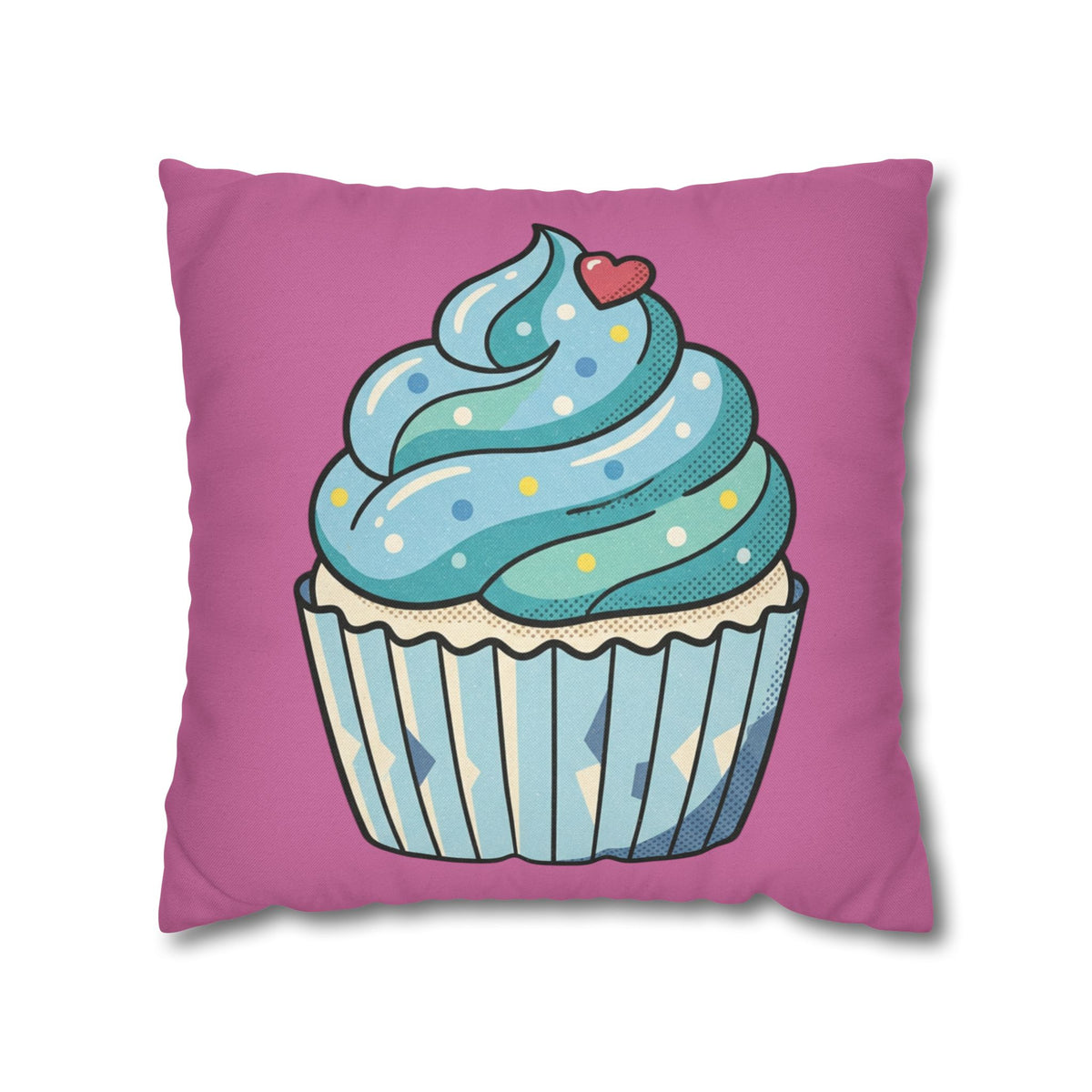 Cupcake Pillowcase — Cute Blue Frosting Decorative Throw Pillow- Light Pink