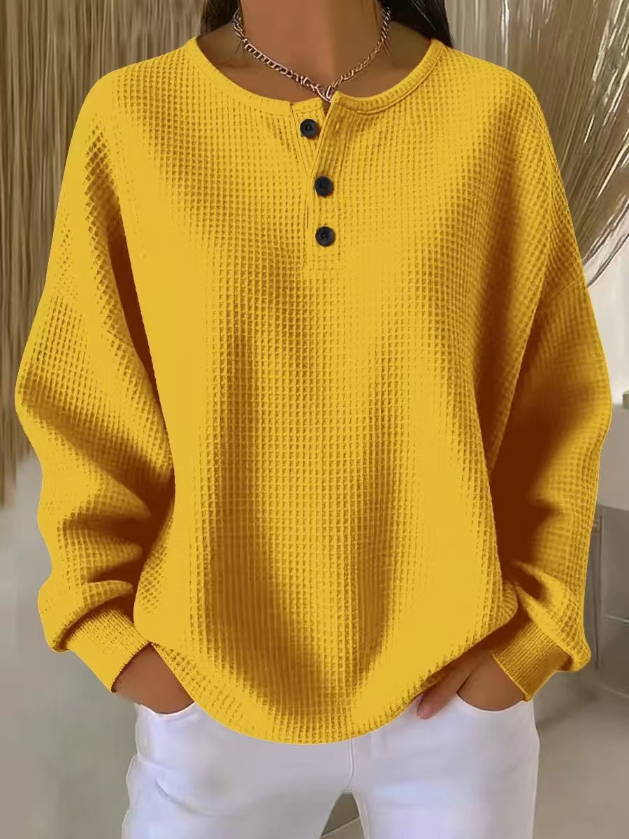 Round neck solid color pullover loose top long sleeve and short sleeve