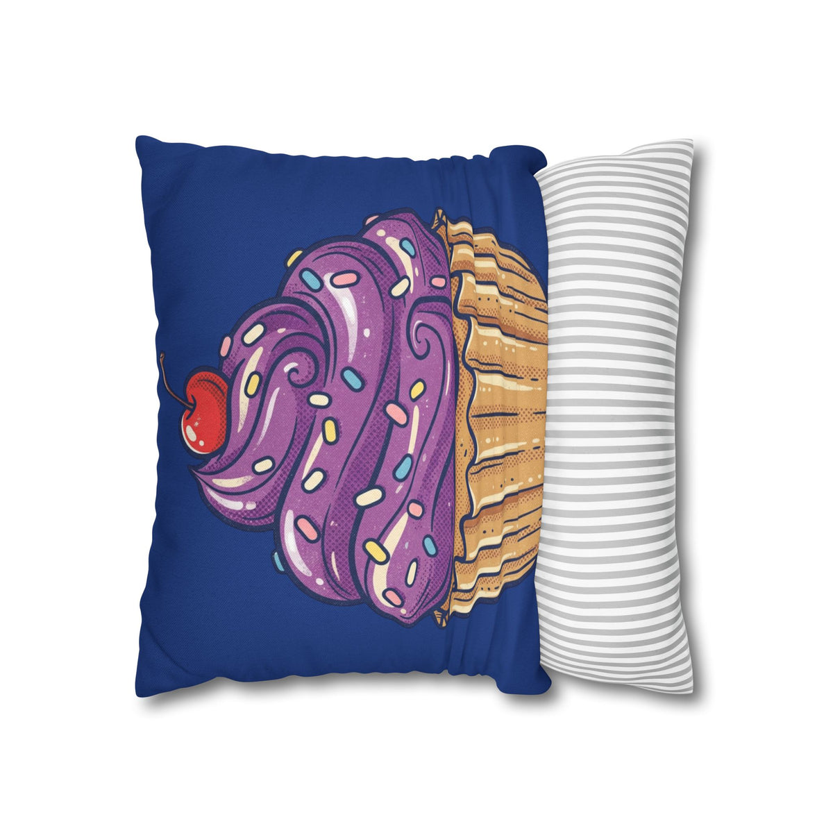 Cupcake Decor Pillowcase — Purple Frosting Dessert Throw Pillow Cover- Navy